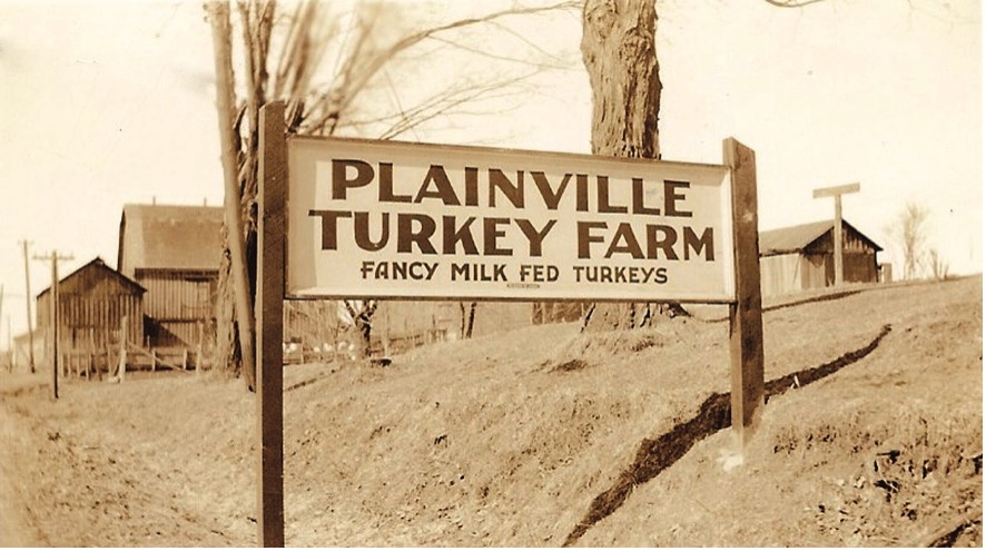 Sign for Plainville Turkey Farm 1920s